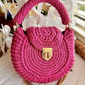 Round Handmade Crochet Bag with Gold Chain | Elegant & Unique